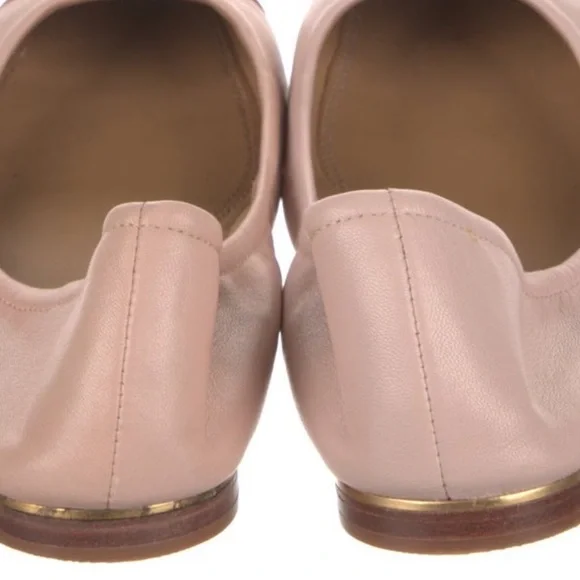 TORY BURCH Minnie Shell Pink Leather Logo Travel Ballet Flat Size 7.5 - Picture 7 of 7